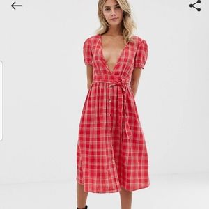 ASOS by Influence Check Tie-Waist Midi Dress